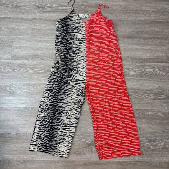 Anthropologie Black Red Tan Corey Lynn CarterZebra Contrast Jumpsuit M - Picture 3 of 10